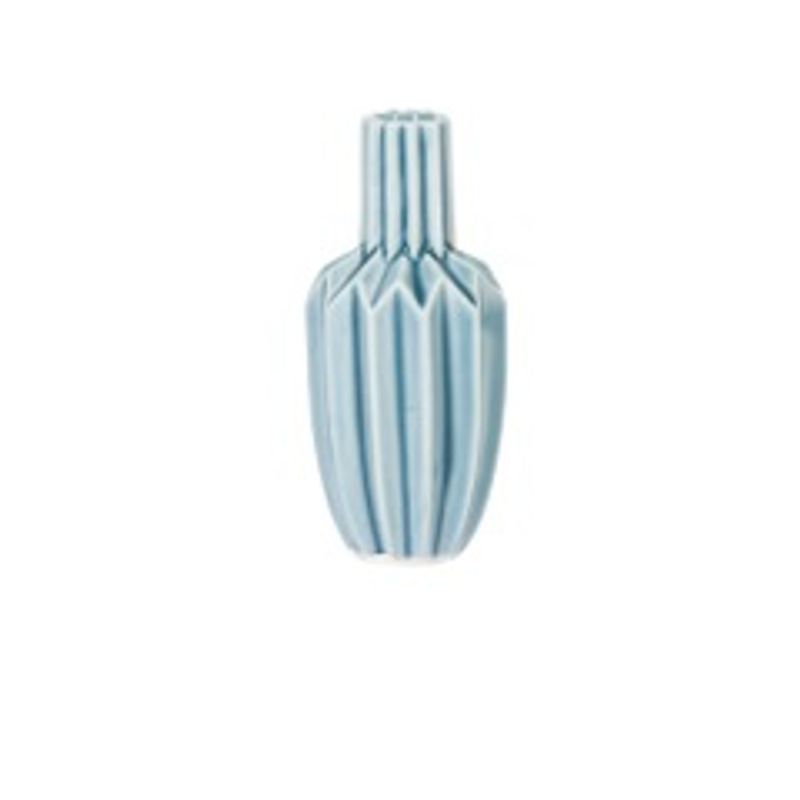 Minivase rillet blå 11x5 cm