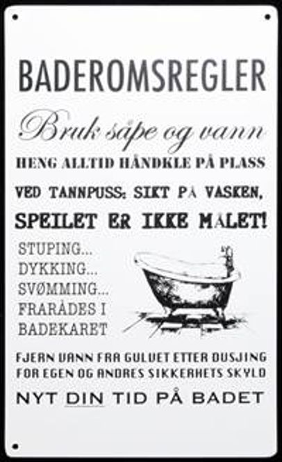 Hovedbilde Metallskilt Baderomsregler, ...