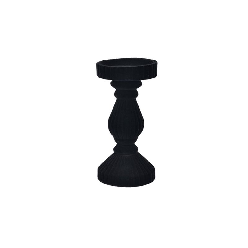 Lysestake sort/tre/velour H 19 cm