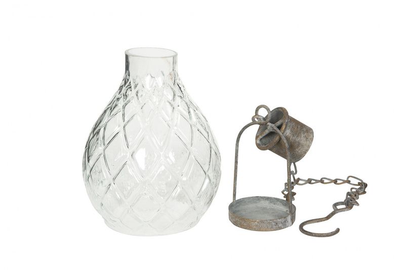 Lyslykt heng glass/metall 12x16