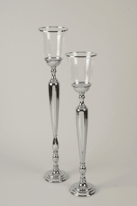 Lysestake til gulv krom m glass H 93 cm