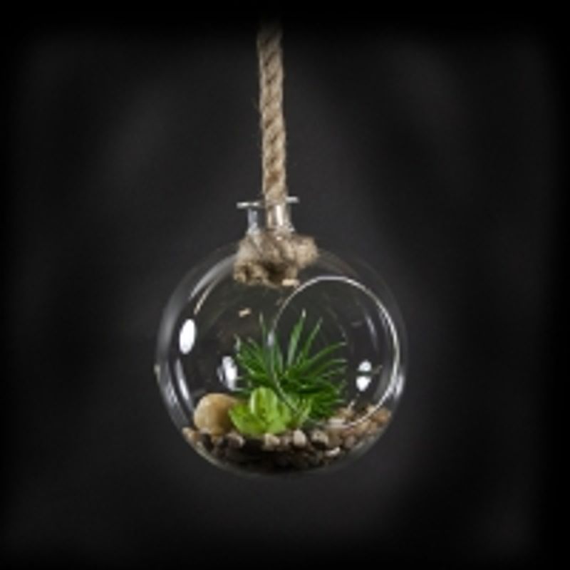 Glassheng rund m/tau/plante 18x18 cm
