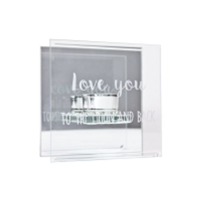 Hovedbilde Lysholder  Glass/tekst 14 cm