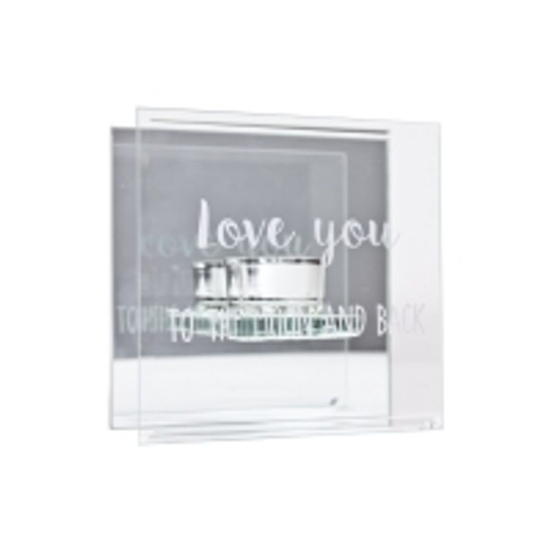 Lysholder  Glass/tekst 14 cm
