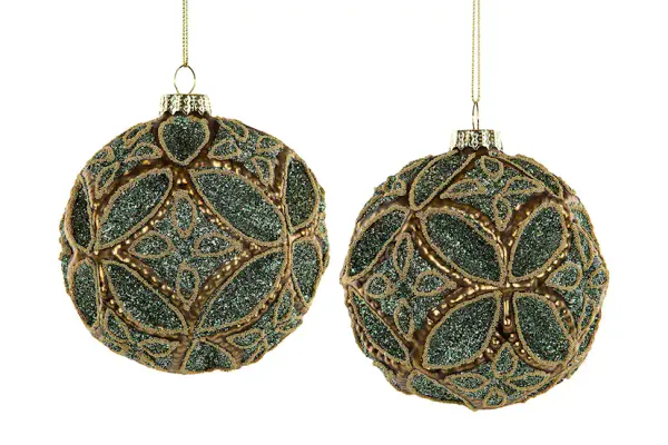 Julekule Grønn/brun/glitter D 10 cm