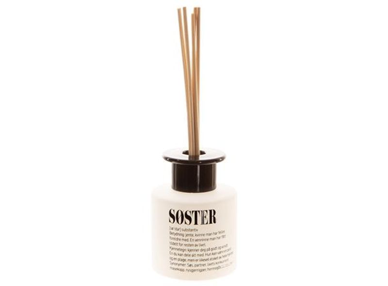 Duftolje matt hvit glass 7x7cm Søster 100ml m/6 pinner 15 % duft