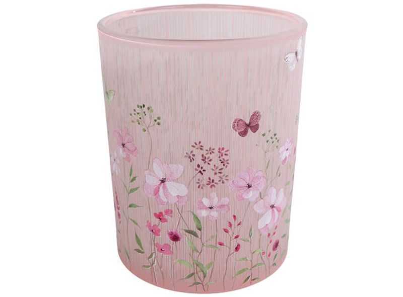 Telysglass Rosa med blomster 10x12,5 cm
