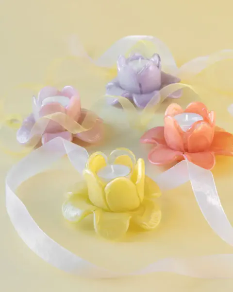 Telysholder blomst Korall glass 12 x 7 cm