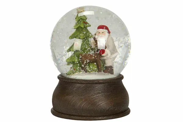 Snøkule med nisse og rådyr 14 cm