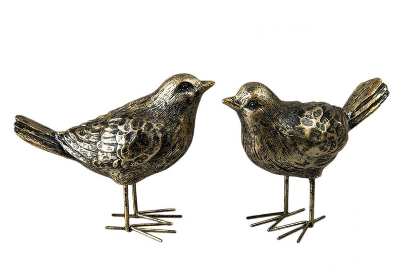 Fugl stående brun/gull 13,5 cm