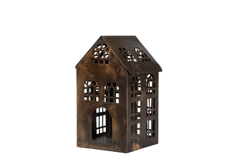 Hus Metall Antikk Brun 11,5x11,5x20,5cm