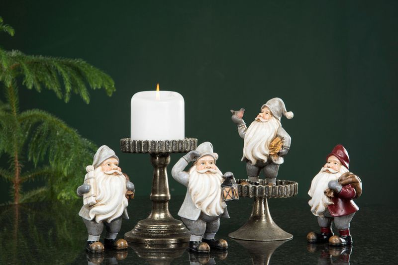 Nisse Rød med fugel  Poly 15cm