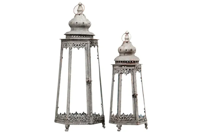 Lyslykt Barom metall grå 6 kantet H 63 x 23 x 23 cm