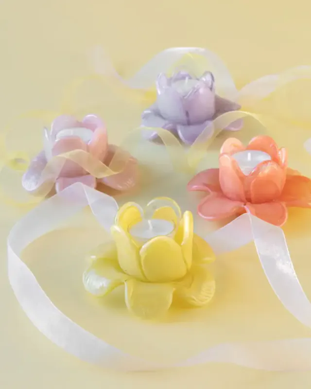 Telysholder blomst lilla glass 12 x 7 cm
