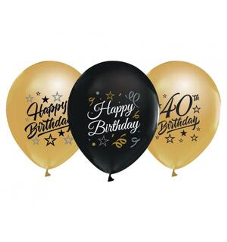 Ballong 40 år gull/sort 30cm 5 ass